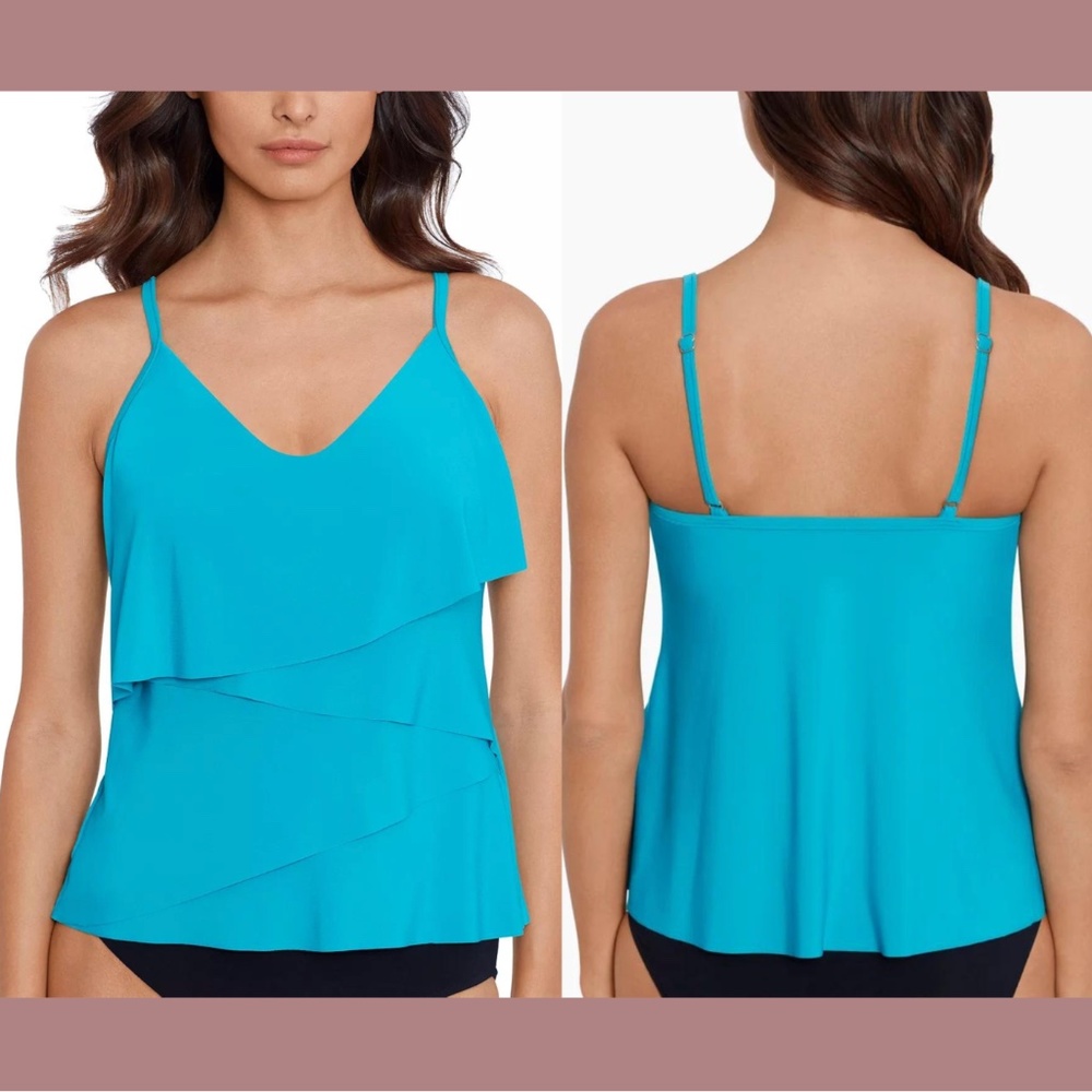 NWT $120 Magicsuit [ 14 ] Chloe Tiered Tankini Top in‎ Pool Blue